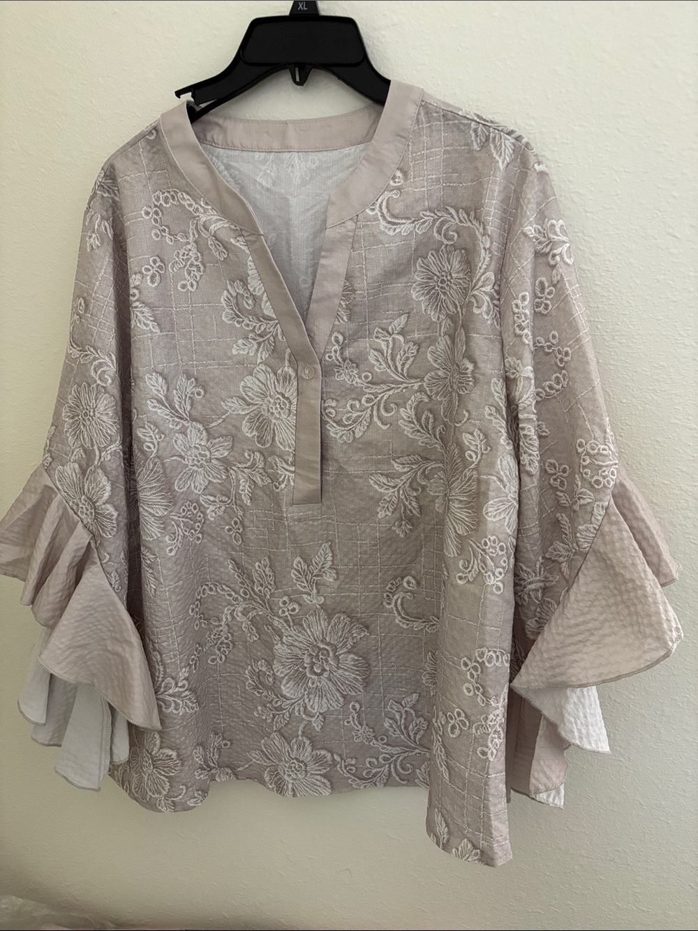 Women’s Floral Bell Sleeve Top - Beige